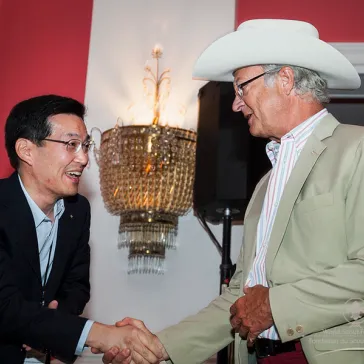 His Majesty received a handmade cowbow hat from Mr Byung-Soo Baik